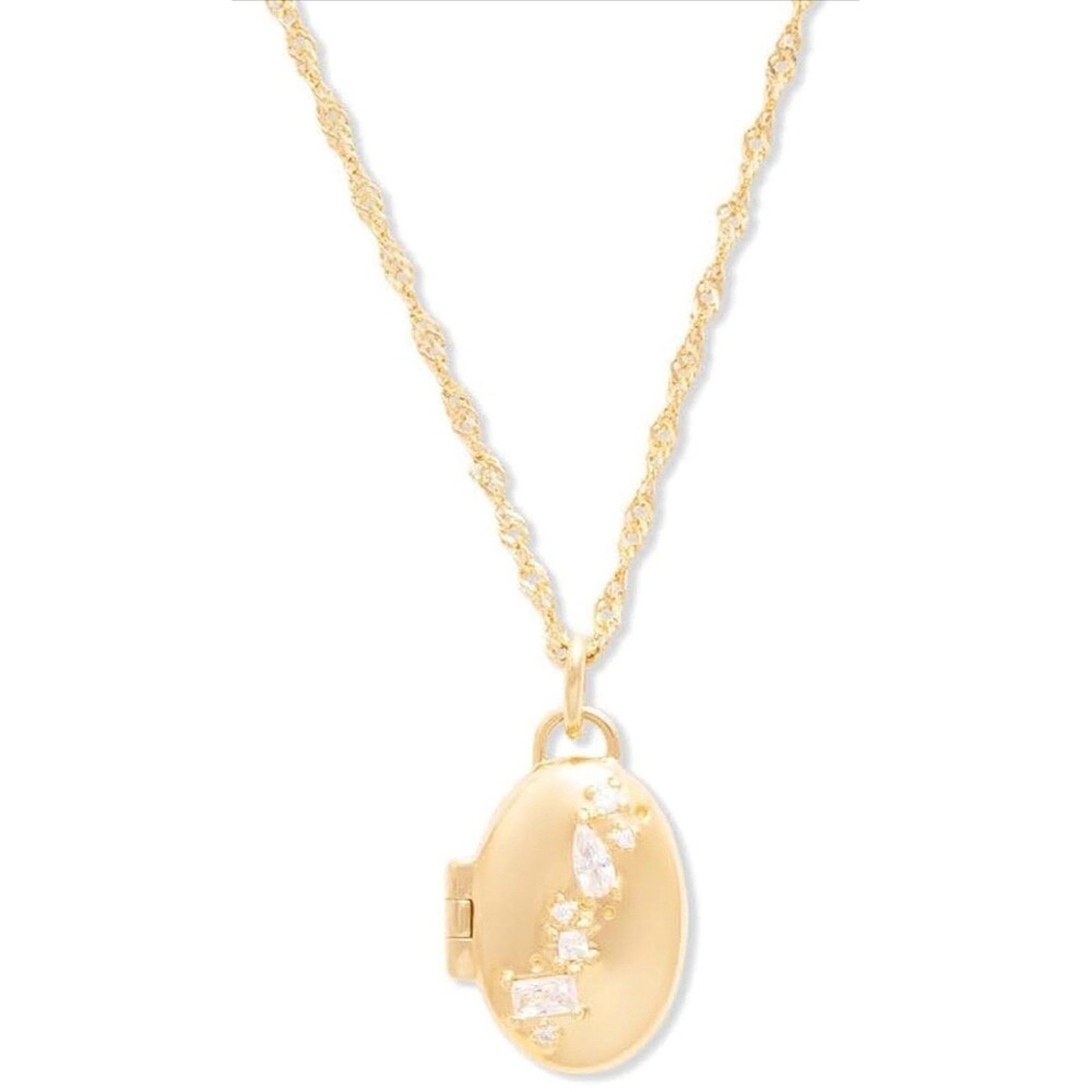 Wanderlust + Co Glimmer Petite 14K Gold Vermeil Locket Necklace - NEW
